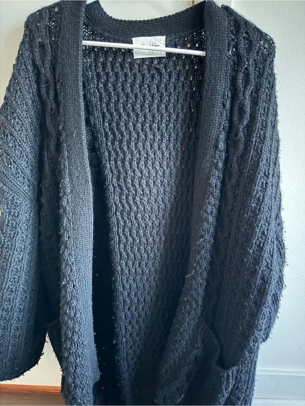 Aritzia Wilfred Black Open-Knit Longline Cardigan